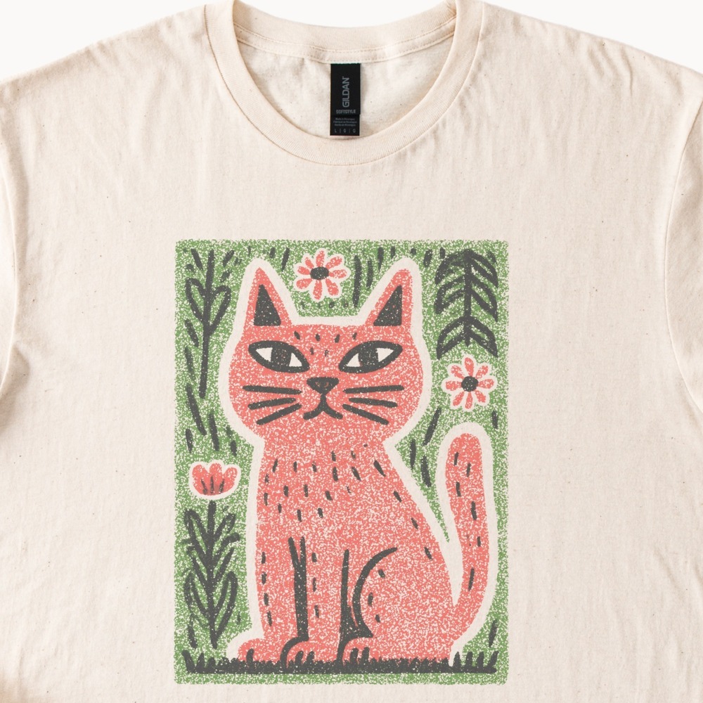Folk Art Cat Among Daisies and Wildflowers Tee